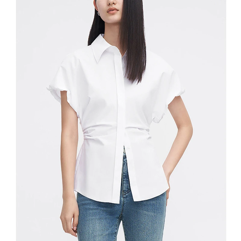 新款2025年立体蓬松收腰棉感衬衫女设计感小众上衣0091