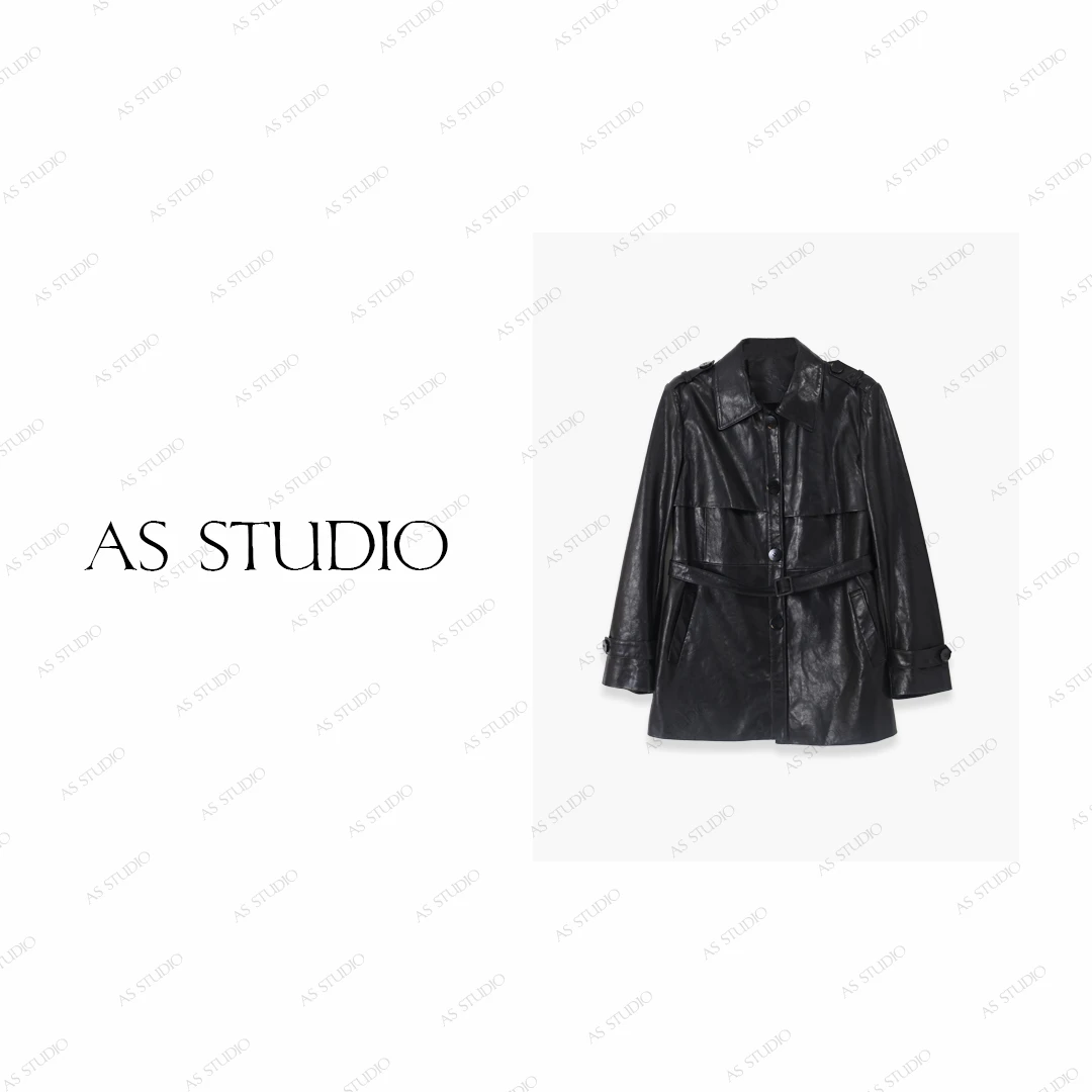 【AS法鲁】25新高定进口绵羊皮腰带中长款风衣外套AS25QZPPY02031