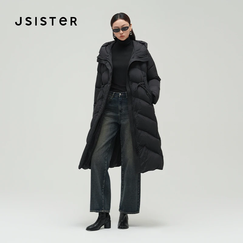 jsister2025冬装新款 JS女装时尚黑色长款羽绒服