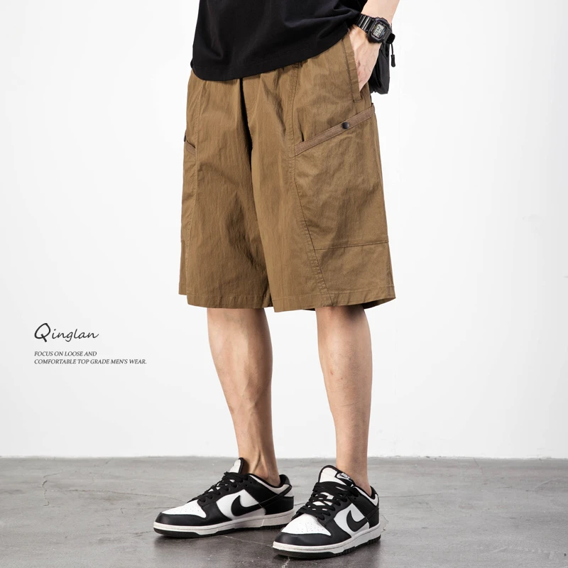 美式休闲工装短裤男宽松大码户外运动潮牌速干冰丝五分裤夏季薄款