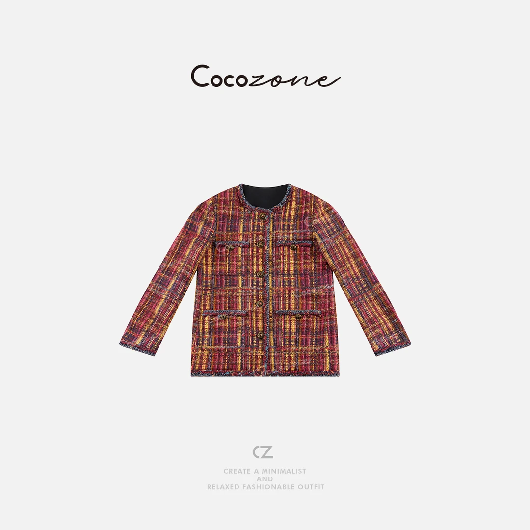 COCO ZONE 刘一一 冬季拼色圆领单排纽扣真口袋外套CC2D3288