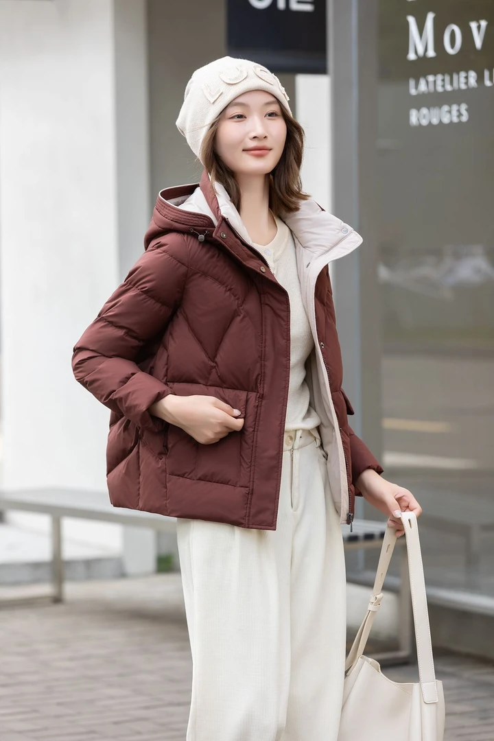 6332黛莉公主（正品）轻薄短款带帽正品休闲白鸭绒羽绒服