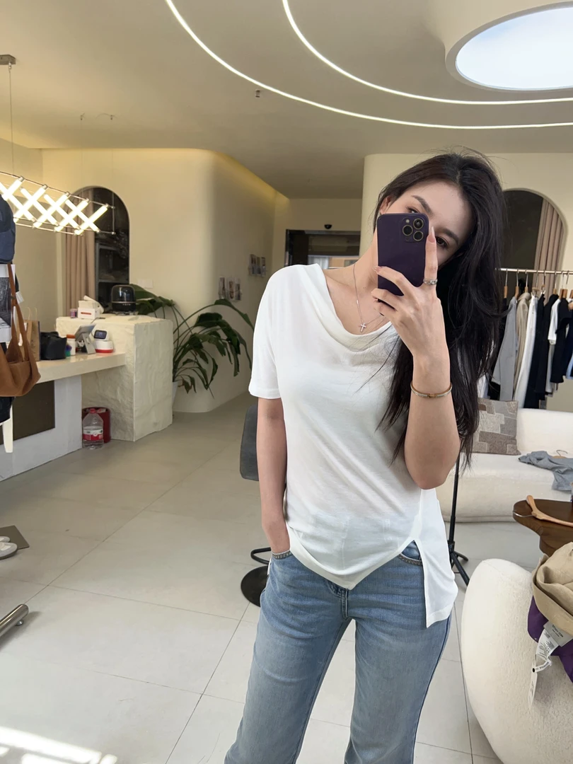 莱赛尔设计款短袖下摆开叉