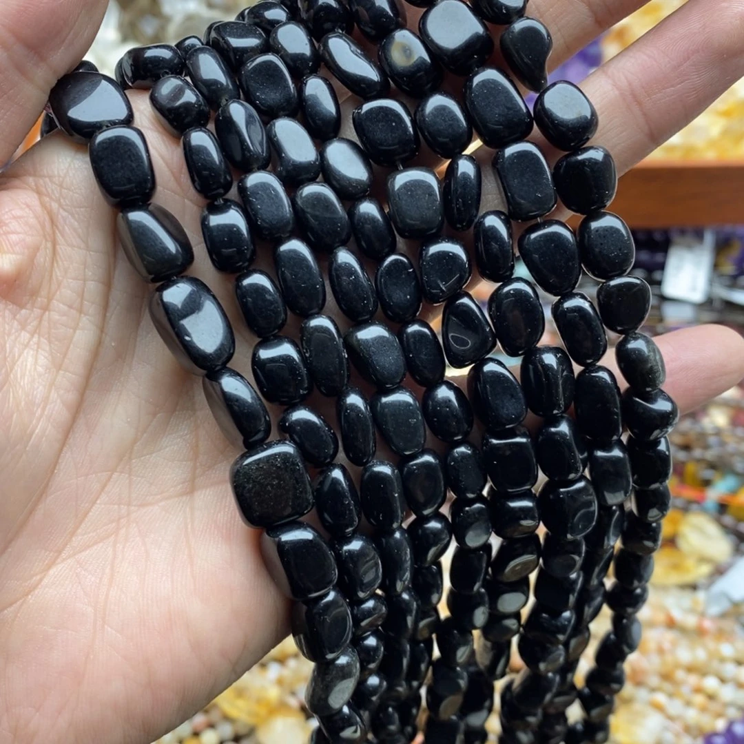 玛瑙/玉髓未镶嵌珠宝半成品一条天然黑曜石不规则7mm
