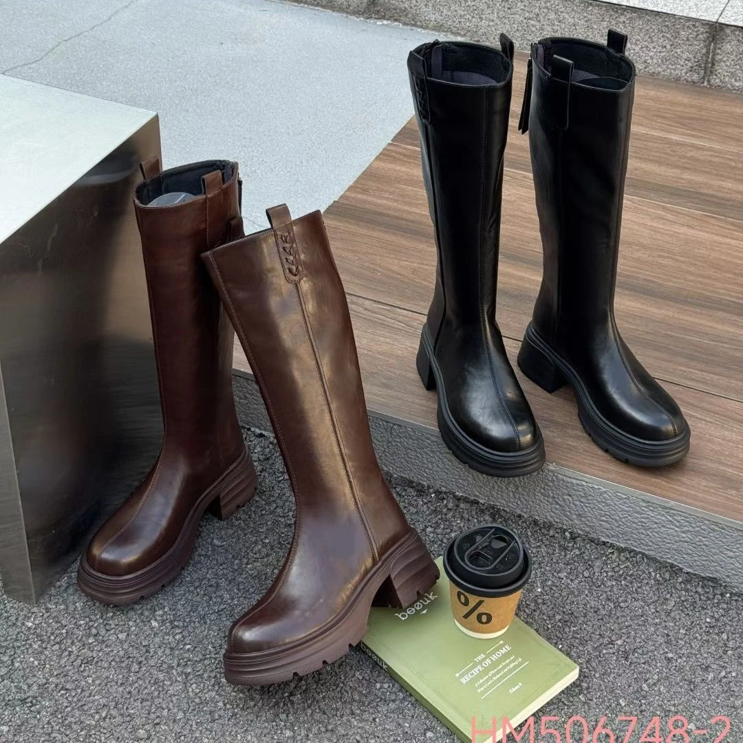 路易保罗实体鞋店新品爆款英伦风真皮长筒厚底舒适百时装女靴