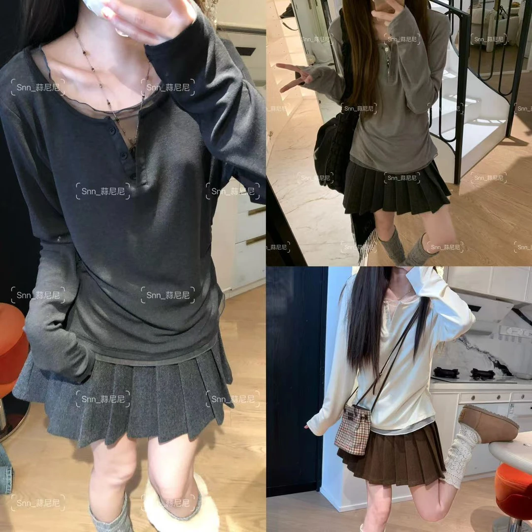 【网纱韩女】糯叽叽松弛慵懒长袖外穿内搭单品显瘦百搭上衣3287