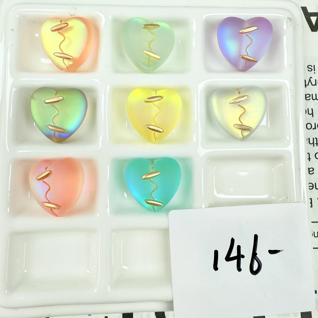 韩国胶定制146 磨砂反光合金缝补碎心通孔 DIY手工配件