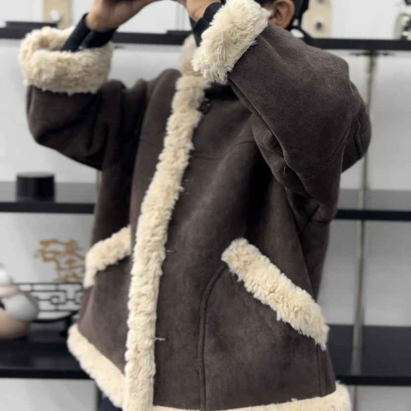 刘刘妈&亲子装冬季皮衣新款童装棉服韩系高领加绒加厚外套