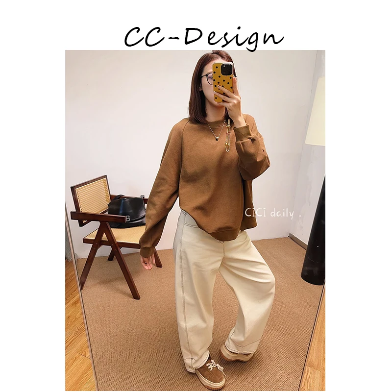 CAICAI-【舒适圈】早春休闲长袖重工纯色韩版休闲减龄卫衣女135001