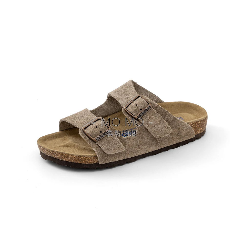 两条带博肯拖鞋真软木休闲舒适头层牛皮厚底可外出拖鞋