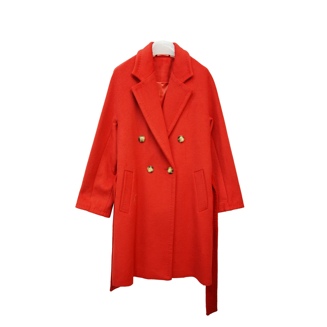 DY0031【】时尚高端气质红色系带双排扣宽松韩版大衣