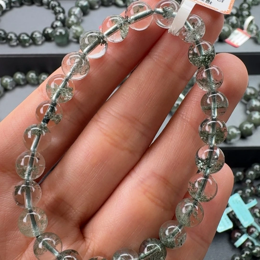 未镶嵌水晶手链天然绿幽灵千层7