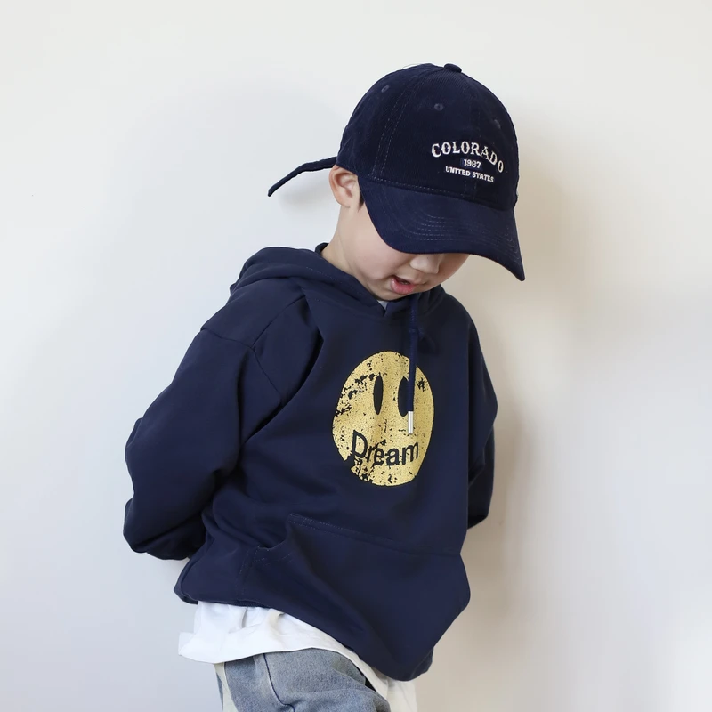 100-160中大童春季新款笑脸连帽卫衣男女童时尚百搭中大童卫衣