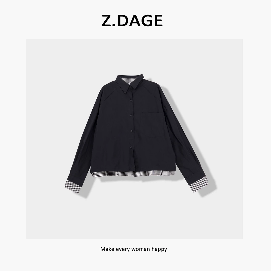 z.dage-‘英格步调’时尚秋冬款韩系百搭格子拼接设计外套-82093