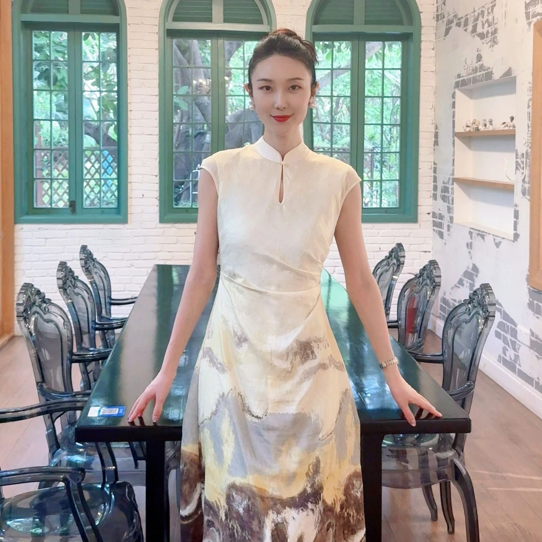 【格蕾丝专属】CIXU瓷叙 杏雨2025夏季提花印花旗袍连衣裙 2522S08