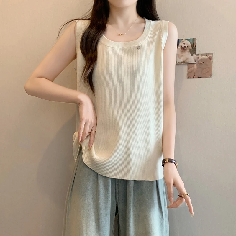 大码无袖吊带背心冰丝T恤女2025年夏季新款微胖妹妹百搭显瘦上衣