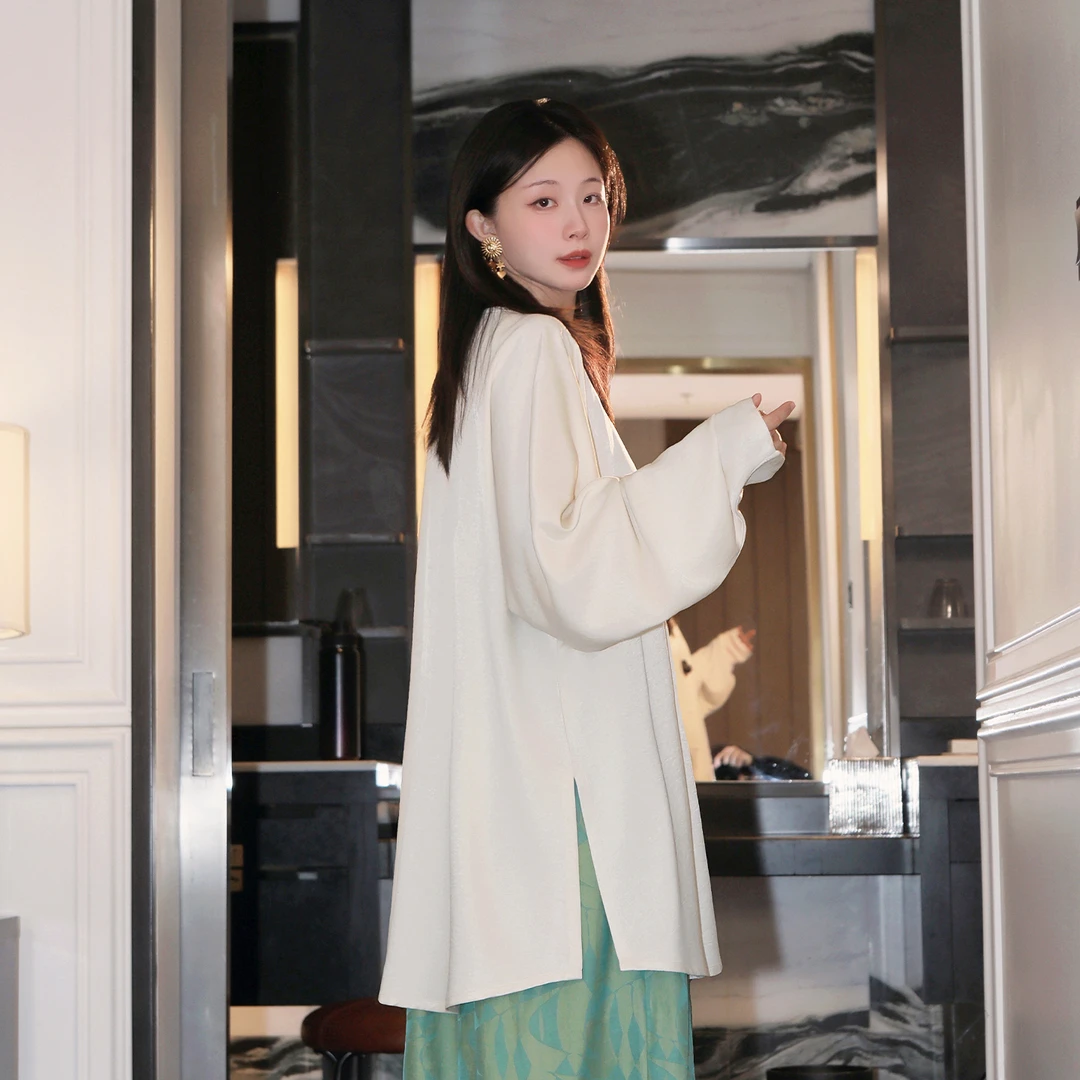 谜阿凰【奶油无领衫】原创明制白色汉服上衣宽松阔腿裤夏季女成人