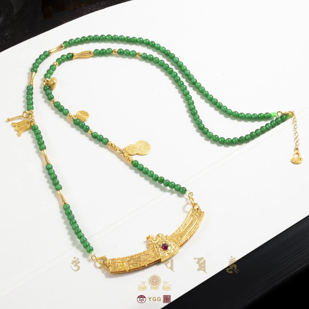 员格格/18K金翡翠-麒麟镇-黄金玉璜-辣绿翡翠项链/NBGHJ11（多样发