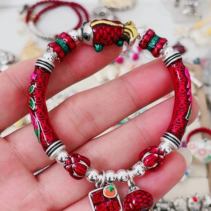 珐琅吊坠足银凤凰弯管