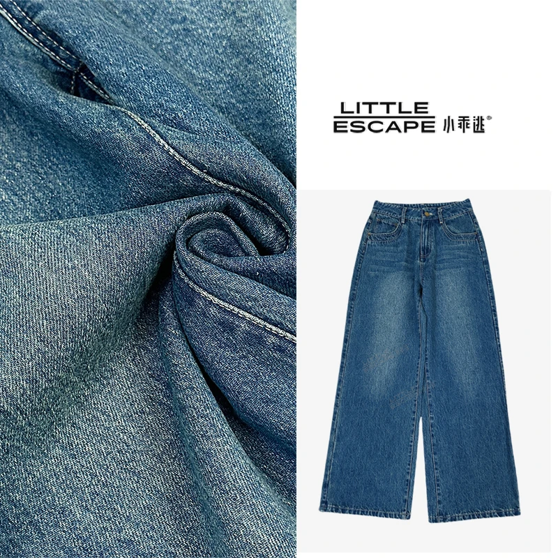 小乖逃蓝墨休闲时尚牛仔蓝色长裤直筒宽松显瘦百搭夏季长裤240911