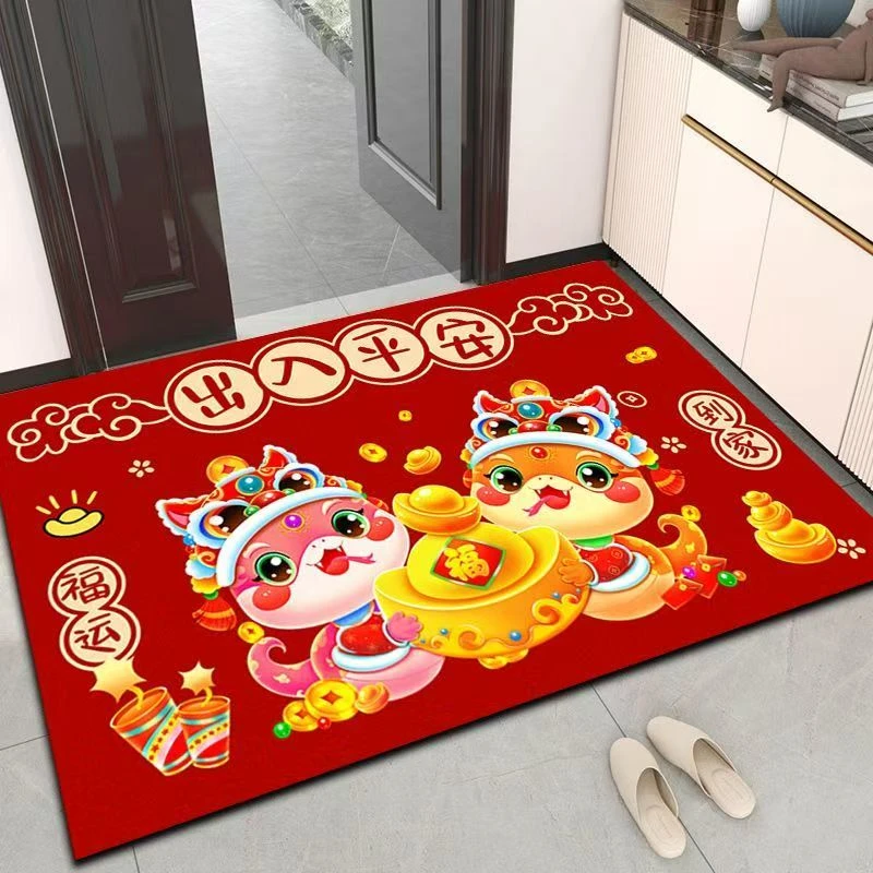 2025蛇年喜庆新年红色家用硅藻泥入户进门脚垫吸水防滑耐脏地毯