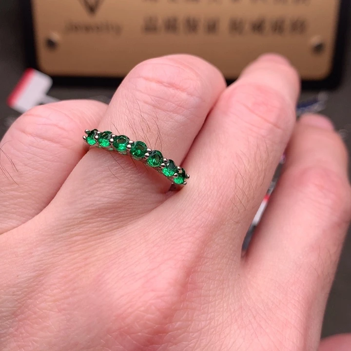 祖母绿银S925镶嵌戒指