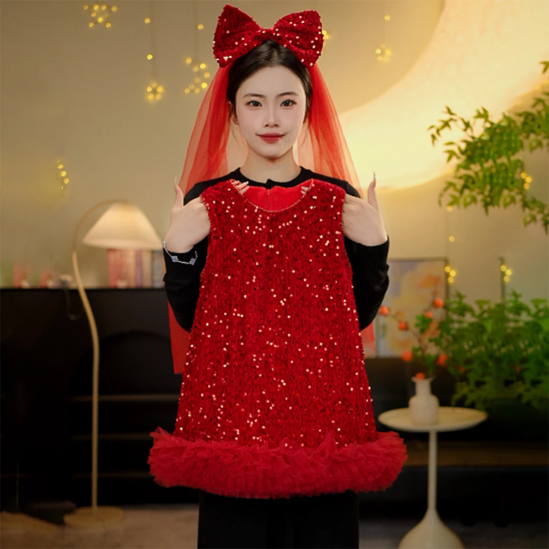 【YX红礼服裙】女童2025新款红裙小众高级轻奢宴会重工礼服裙公主裙