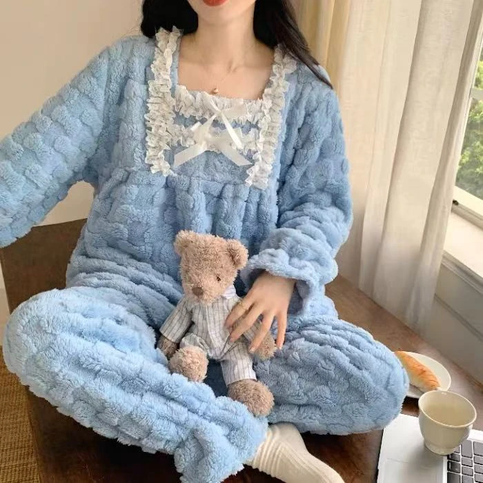 CD317秋冬新款季珊瑚绒睡衣女款加绒加厚