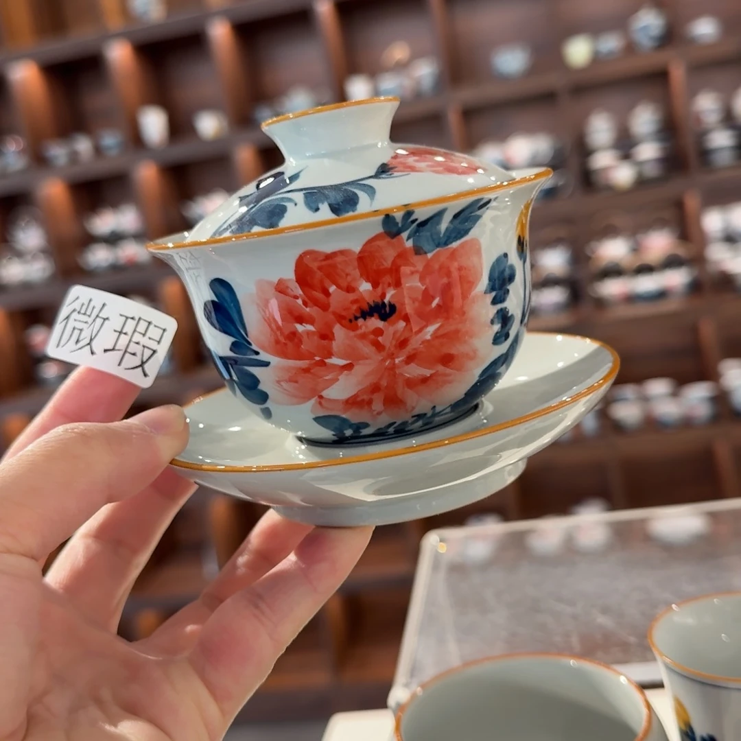 釉下手绘茶具微瑕