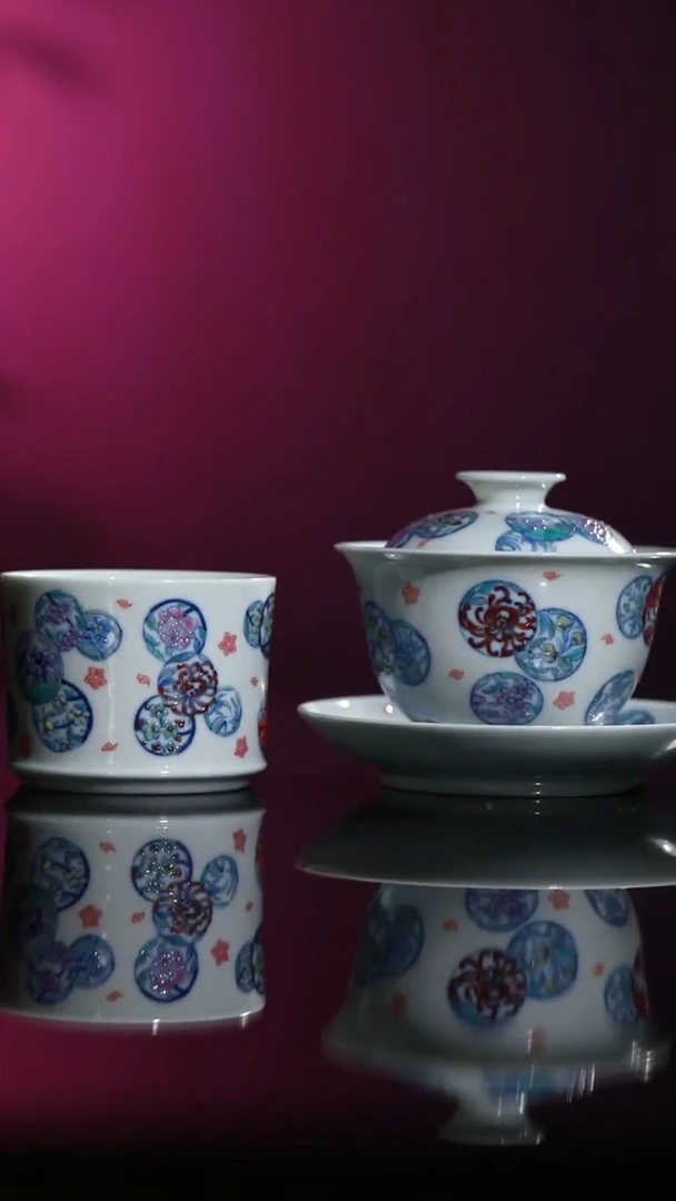 【器度甄选】六逸堂 青花斗彩 皮球花 花好月圆系列