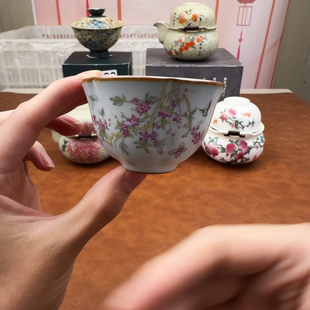 颜瓷闪购商品链接月白紫藤花瓣杯