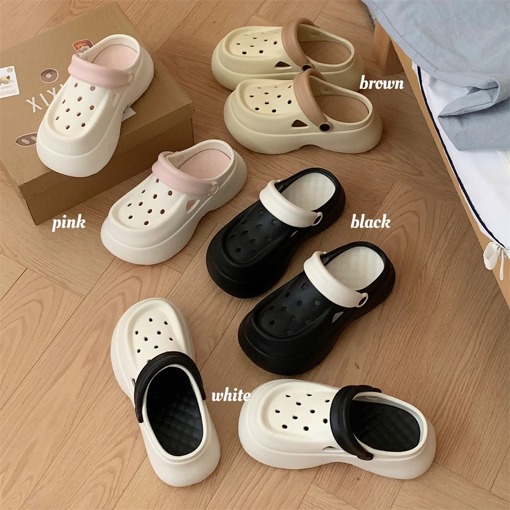 细细条 户外休闲简约洞洞鞋女士时尚夏季潮酷拼色新款沙滩鞋凉拖