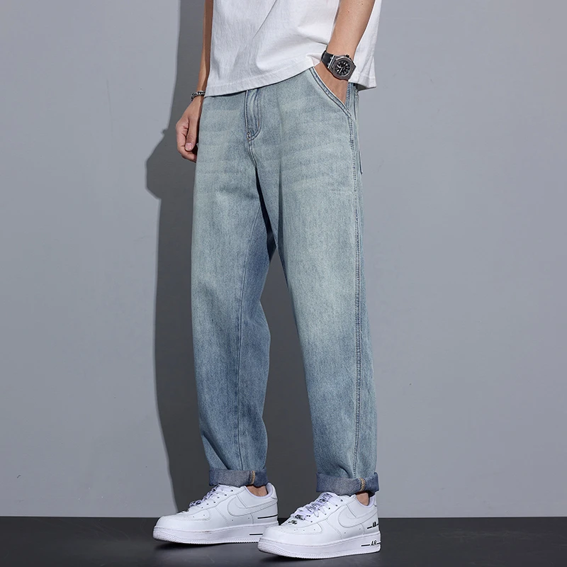 Kuvine2025夏季新款莱赛尔锥形牛仔裤男款宽松直筒百搭简约长裤子