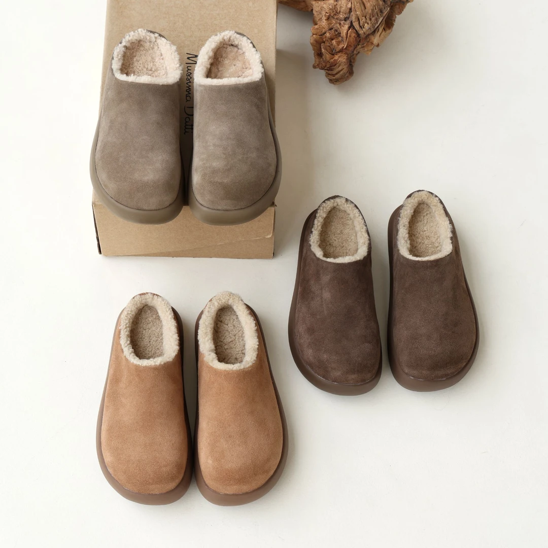 软萌小土豆厚底勃肯雪地靴羊皮毛一体加厚保暖拖鞋