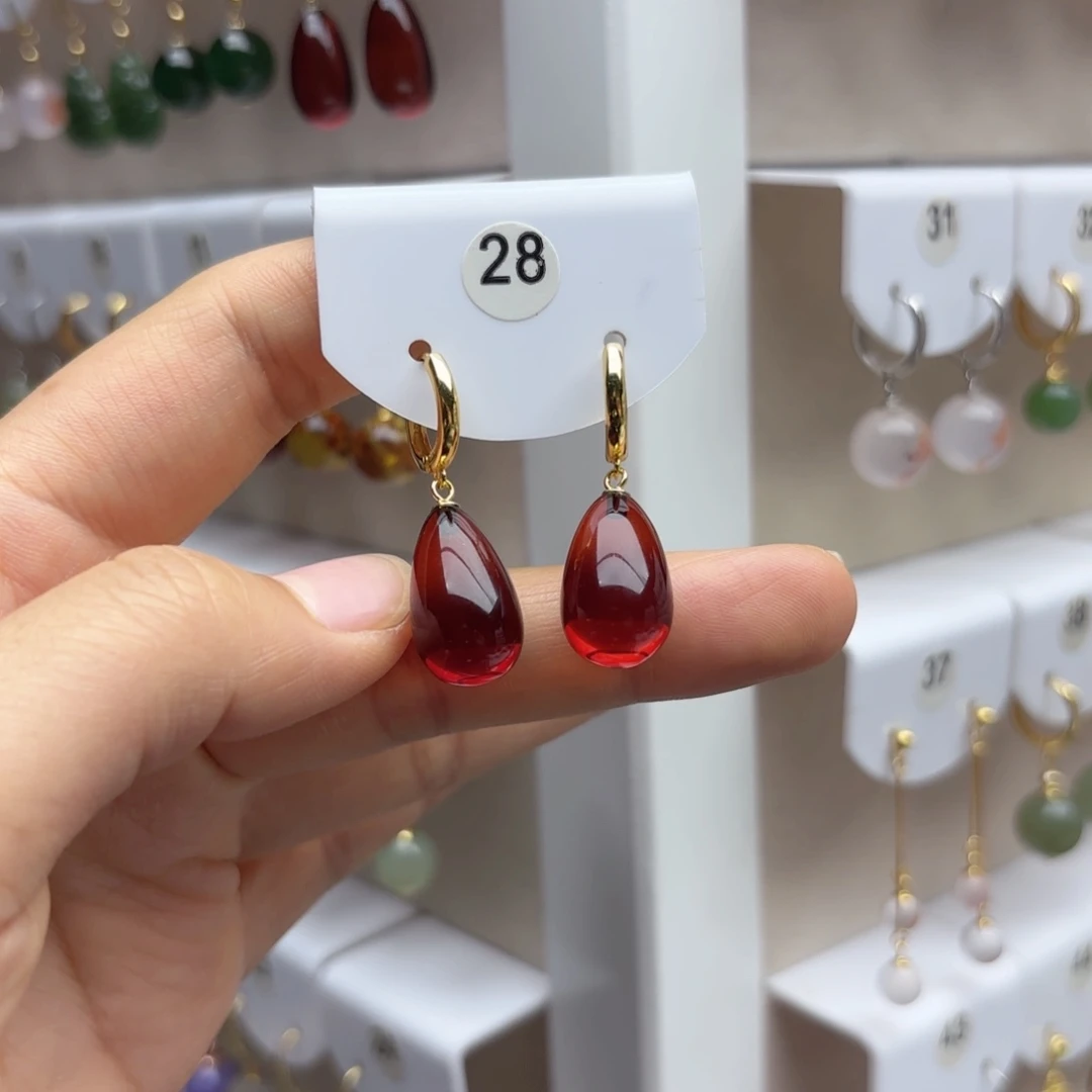 银S925镶嵌琥珀耳饰