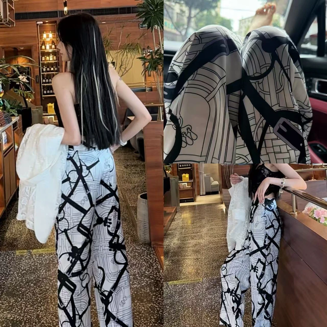 （浠儿家）阔腿冰丝缎面裤子女老花裤遛弯裤薄款