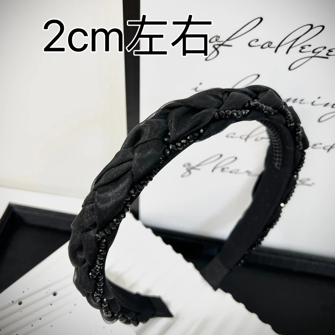 杨大姐推荐《黑色星月》韩国新品窄边黑纱手编防水晶镶发箍头饰