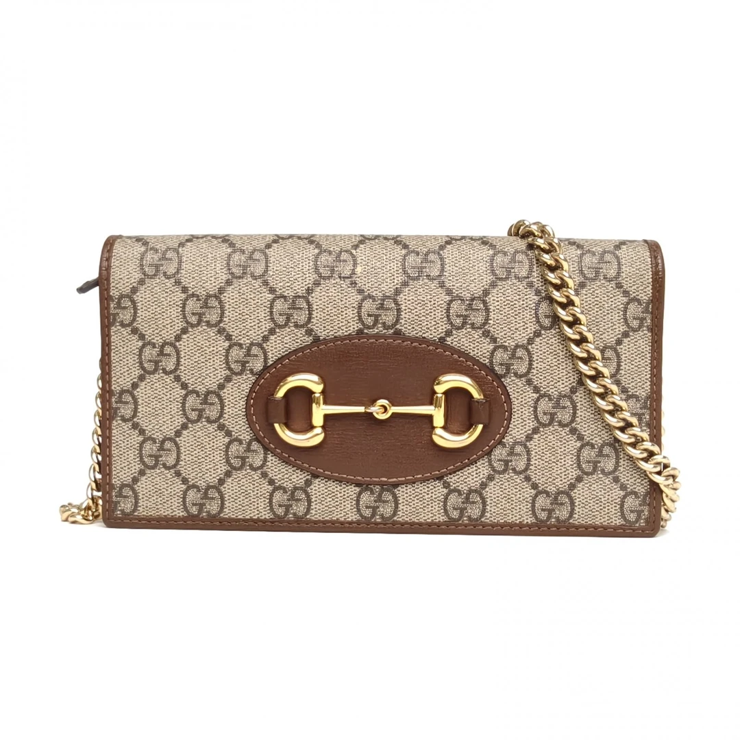 95新 GUCCI/古驰 【念念】Horsebit 马衔扣 Woc 19 老花 PVC 金扣包