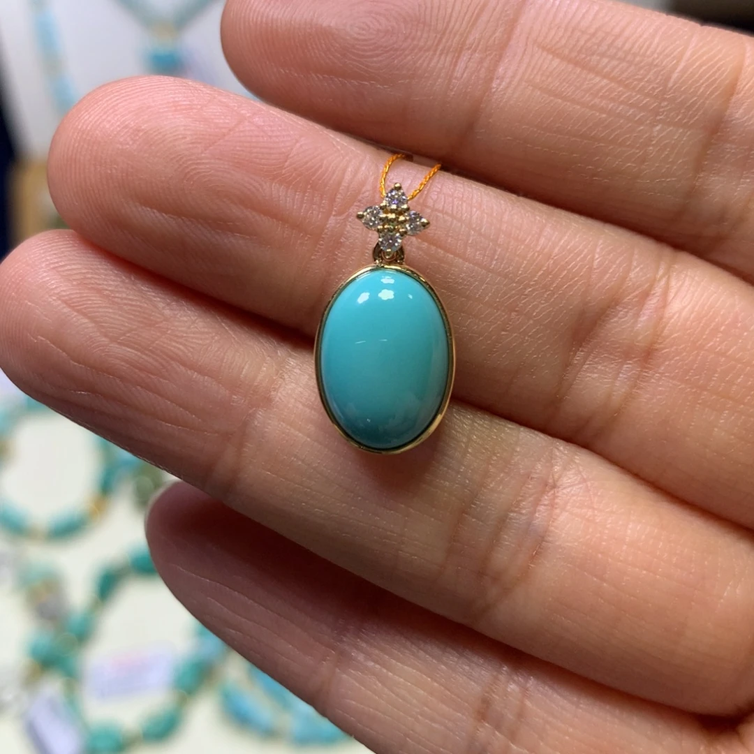 绿松石18K金镶嵌吊坠