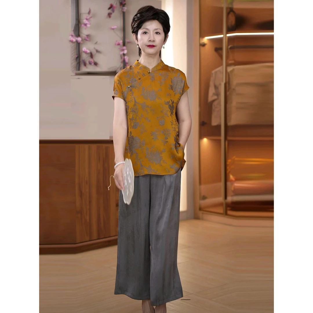 江南奶奶装鎏金气质印花小衫新中式复古时尚民族风宽松两件套
