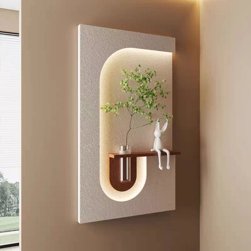 入户正对门玄关装饰画水培绿植砂岩立体客厅壁画奶油风氛围挂画