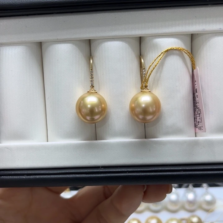 海水珍珠耳饰18K金镶嵌12-13mm