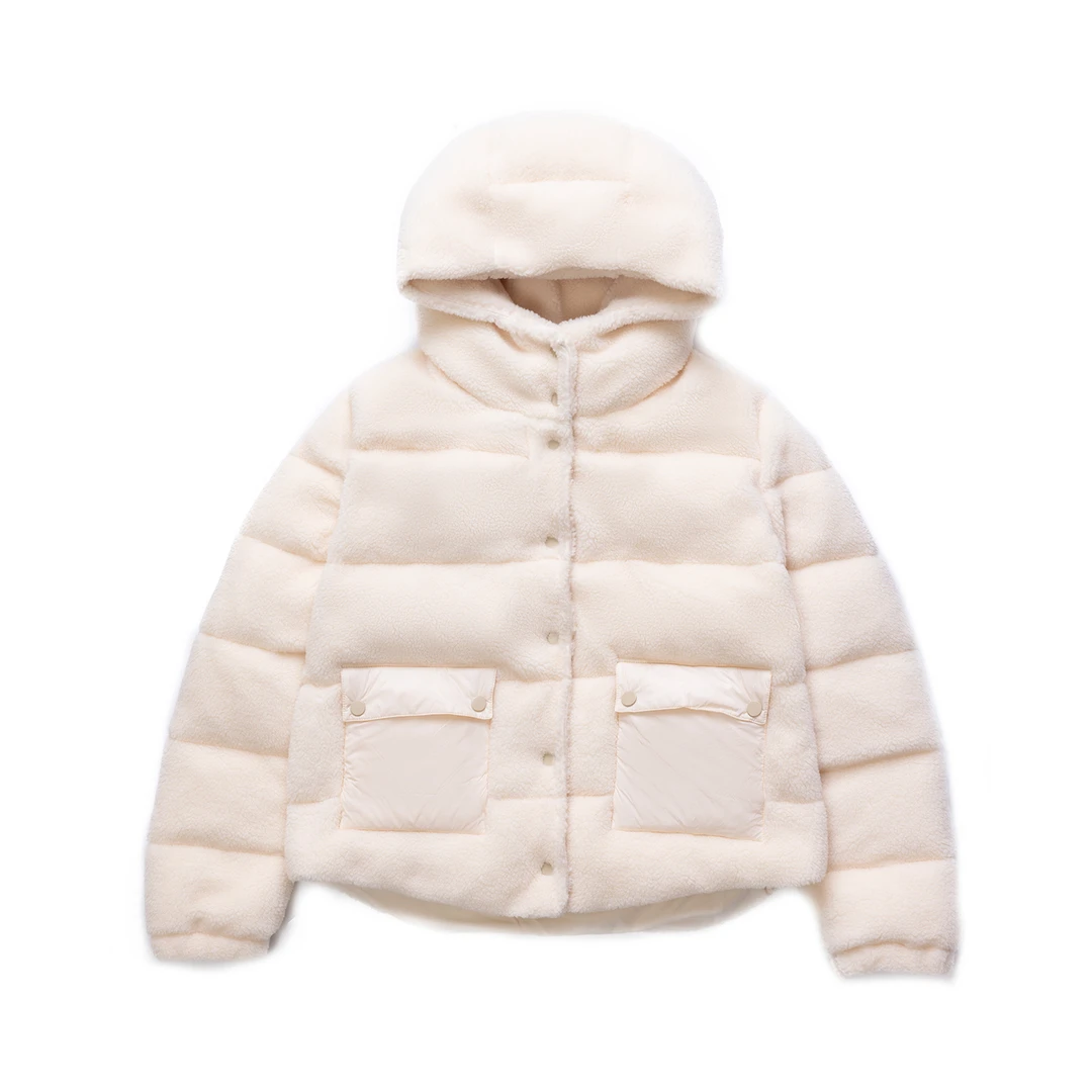 NECY 【奶油泡芙】90白鸭绒羊羔绒羽绒服女冬季加厚上衣连帽外套