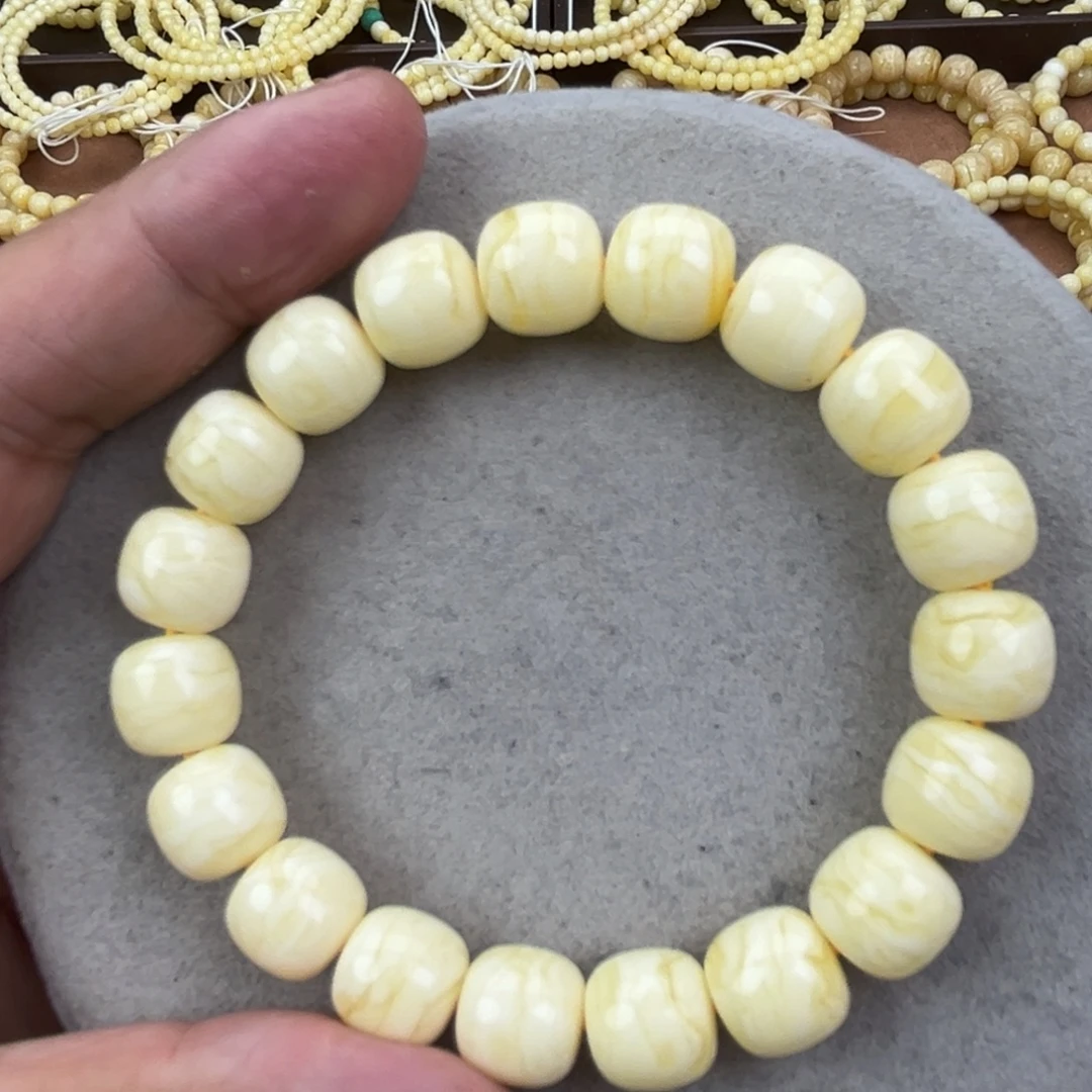 蜜蜡未镶嵌手串俄料同料瓷白金丝纹12*11.2腕口18+