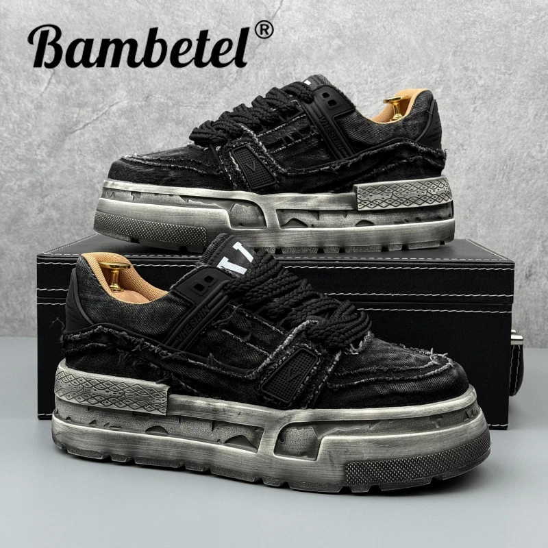 Bambetel潮牌复古做旧板鞋男2025夏季爆款厚底增高帆布鞋时尚乞丐