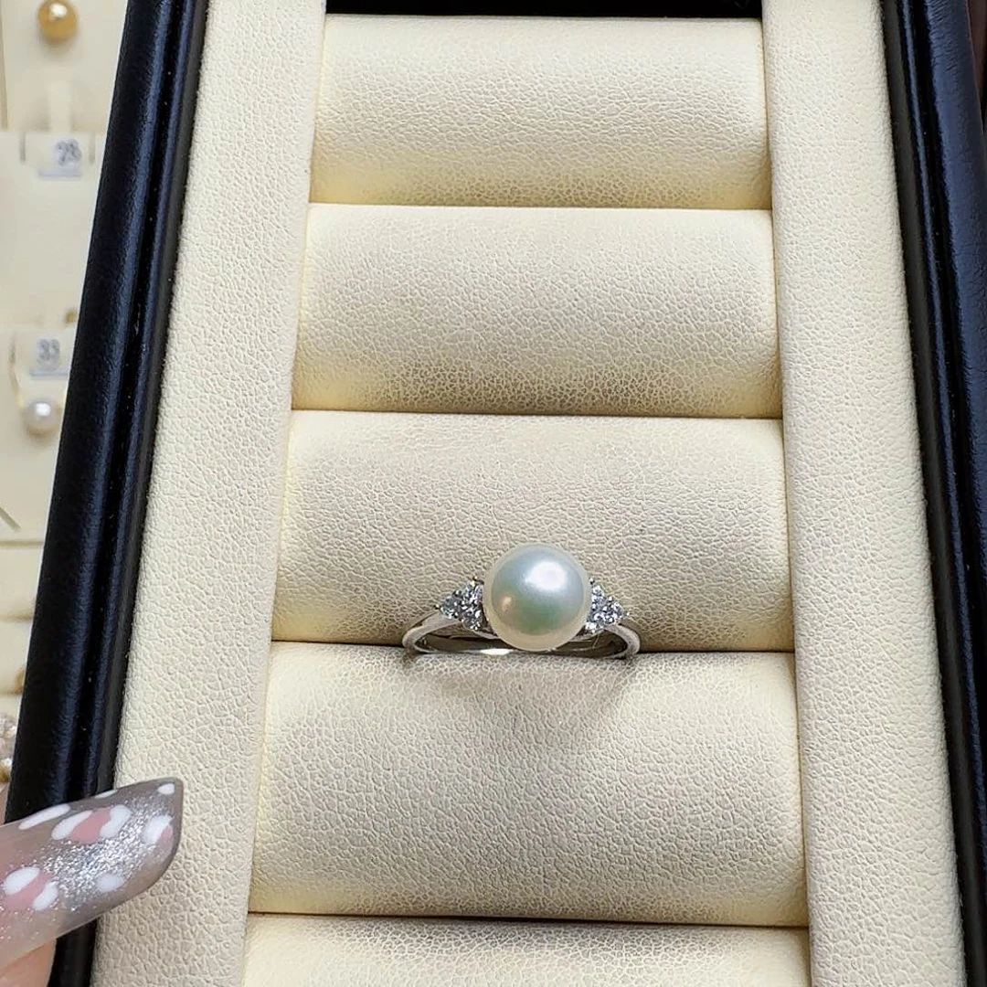 淡水珍珠戒指银S925镶嵌小****?