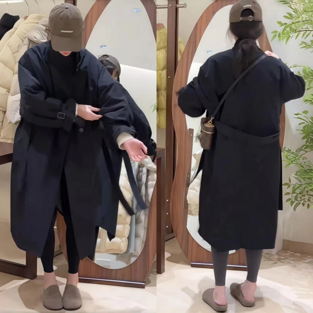 休闲百搭宽松显瘦棉衣外套女2025秋冬季新款韩系时尚翻领长款风衣