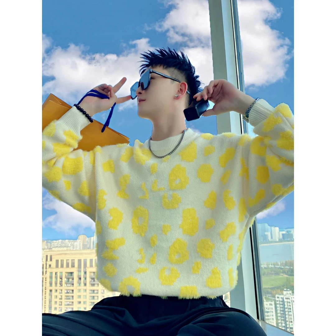 男士亮黄色打底衫毛衣加厚内搭线衣2025新款秋冬季男士水貂绒毛衣