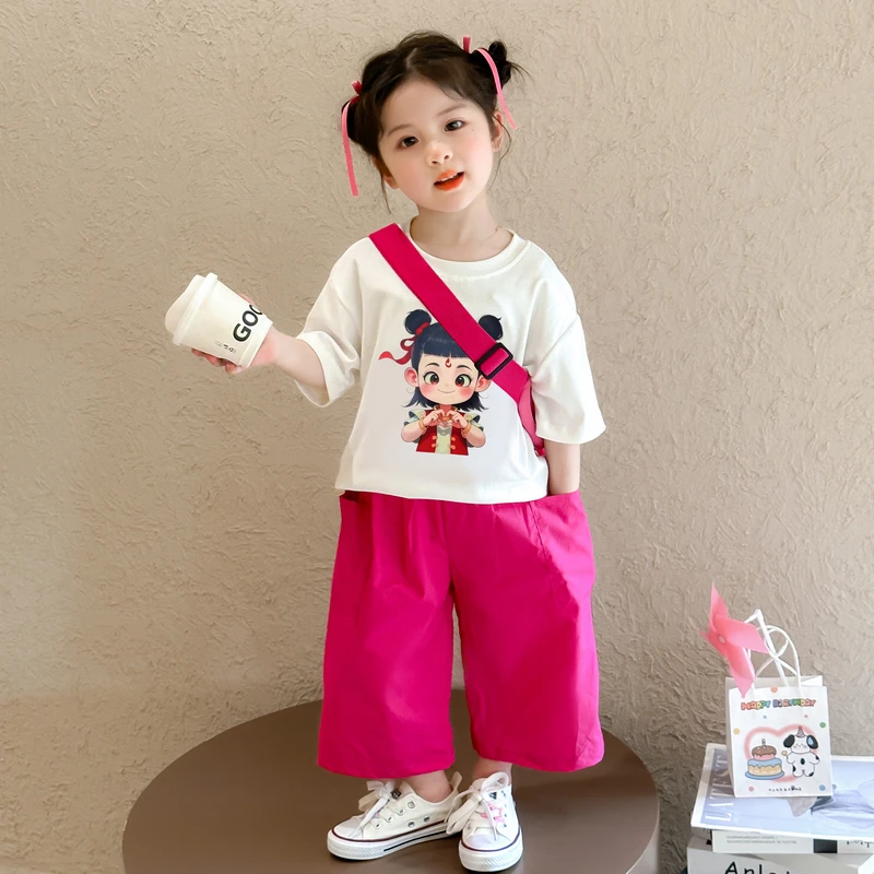 哪吒服装儿童夏季套装2025新款女童短袖时髦两件套宝宝夏款衣服