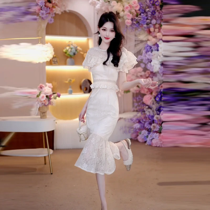 2025夏季新款时尚气质修身显瘦轻奢名媛设计师短袖连衣裙6188